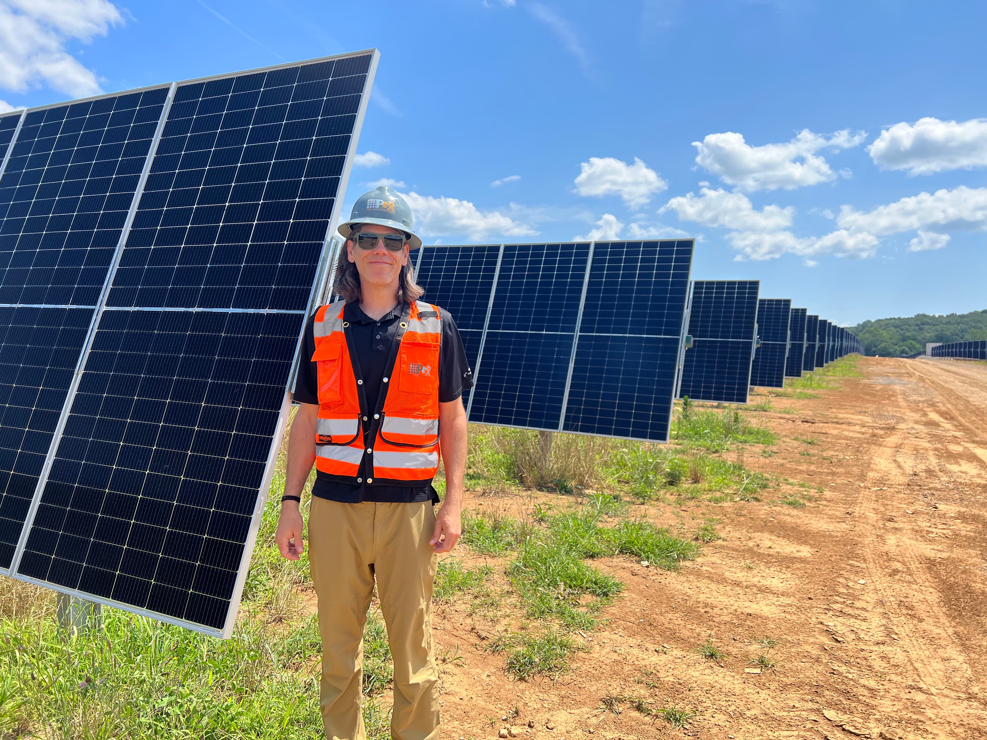 Gore Fabrics Global Carbon Footprint Reduction Champion, Ryan Kelley, at the Glover Creek Solar farm